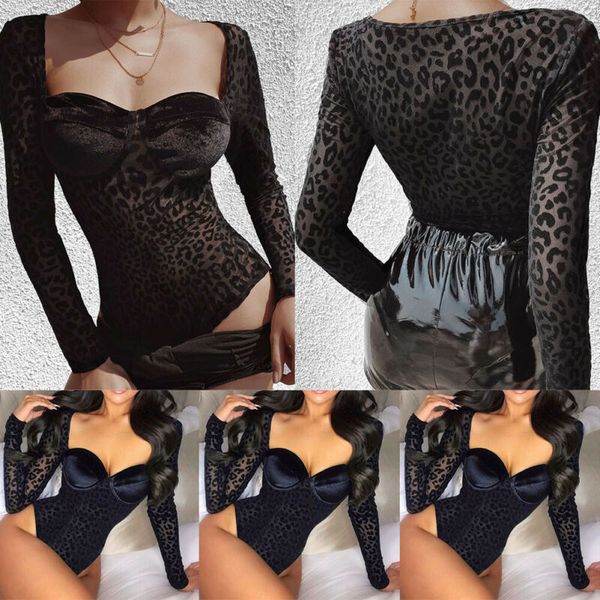 women's low neck bodysuit leotard long sleeve leopard stretch jumpsuit, Black;white
women's low neck bodysuit leotard long sleeve leopard stretch jumpsuit, Black;white