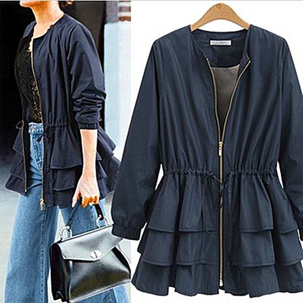 new large size women's waist was thin in the long section of fashion ruffled jacket 2019 spring and autumn casual jacket b334, Black;brown
new large size women's waist was thin in the long section of fashion ruffled jacket 2019 spring and autumn casual jacket b334, Black;brown
