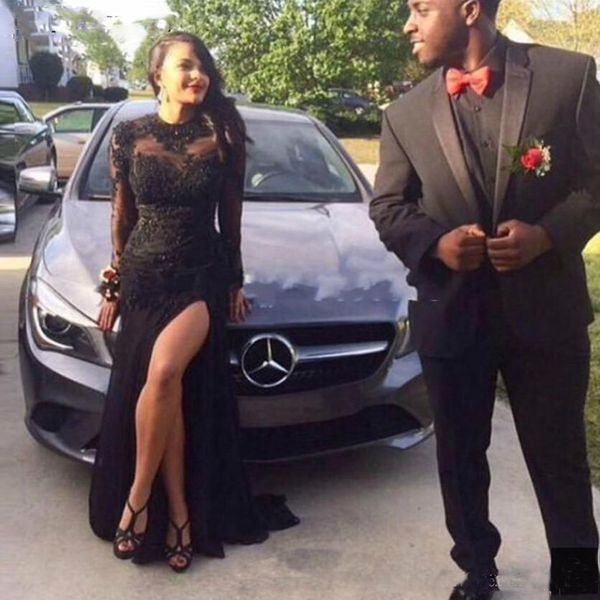 Black Long Sleeves Evening Dresses Mermaid Black Lace Sheer Appliques Prom Dress with Split Vestido Robe De Soiree
Black Long Sleeves Evening Dresses Mermaid Black Lace Sheer Appliques Prom Dress with Split Vestido Robe De Soiree