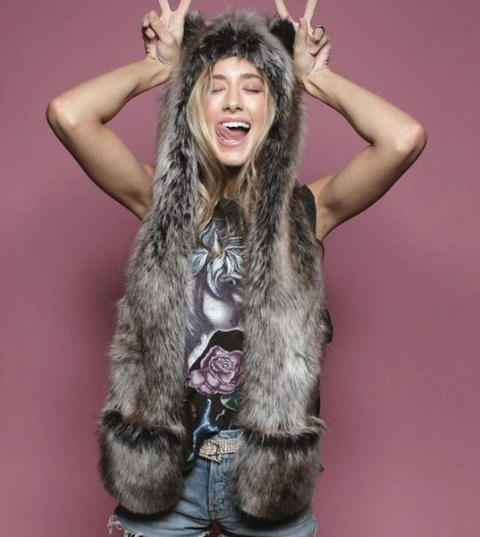 faux fur hood animal hat ear flaps hand pockets 3in1 animal hood hat wolf plush warm cap with scarf gloves costume, Silver
faux fur hood animal hat ear flaps hand pockets 3in1 animal hood hat wolf plush warm cap with scarf gloves costume, Silver