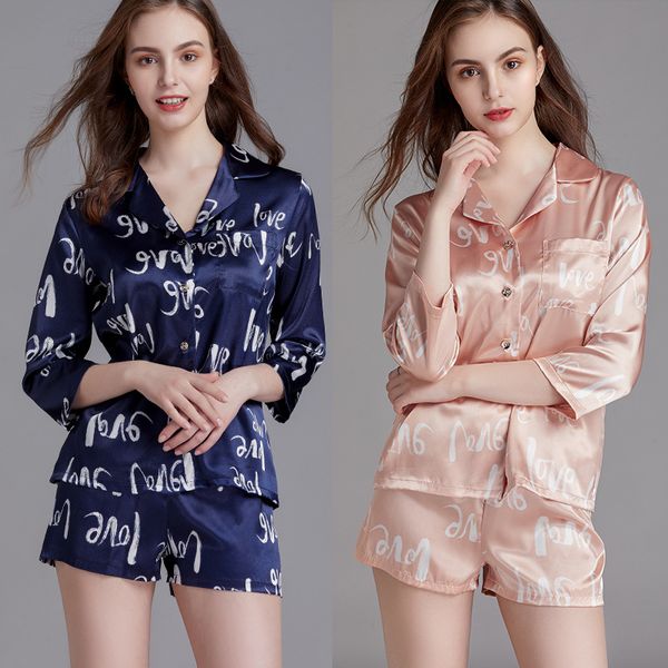 women's sleepwear summer women nightwear casual silk satin button short sleeve shirt+pants ladies pajamas sets, Black;red
women's sleepwear summer women nightwear casual silk satin button short sleeve shirt+pants ladies pajamas sets, Black;red
