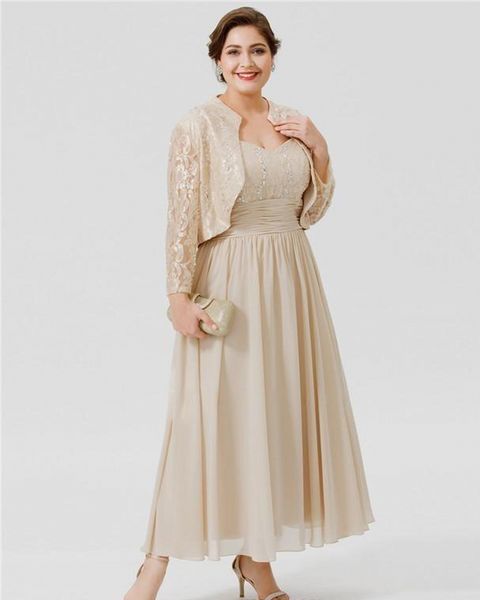 plus size ankle length champagne chiffon mother of the bride dresses with long sleeves lace jackets wedding guest dress, Black;red
plus size ankle length champagne chiffon mother of the bride dresses with long sleeves lace jackets wedding guest dress, Black;red