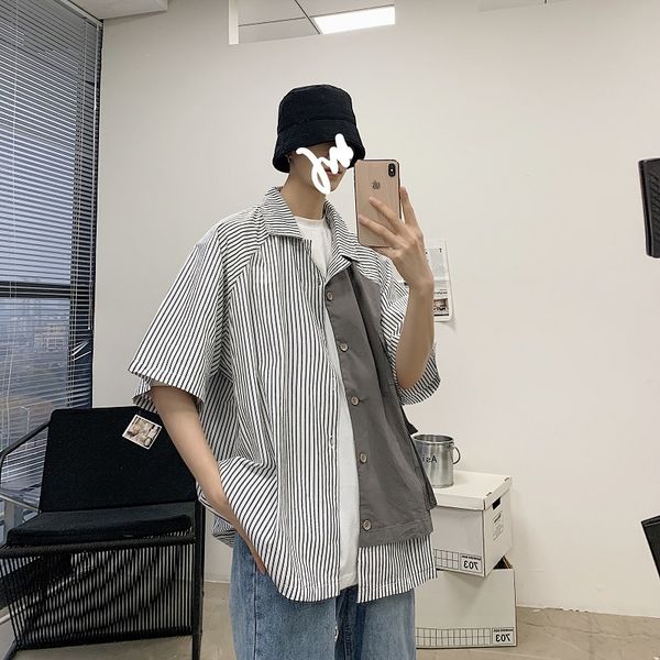 2020 summer new youth popular couple short-sleeved shirt fashion casual loose stitching jacket coat blue / black s-xl, White;black
2020 summer new youth popular couple short-sleeved shirt fashion casual loose stitching jacket coat blue / black s-xl, White;black