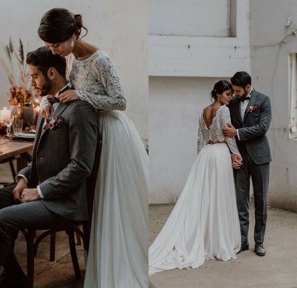 modest bohemian a line wedding dresses jewel neck long sleeve tulle lace applique wedding gowns sweep train robe de mariée, White
modest bohemian a line wedding dresses jewel neck long sleeve tulle lace applique wedding gowns sweep train robe de mariée, White