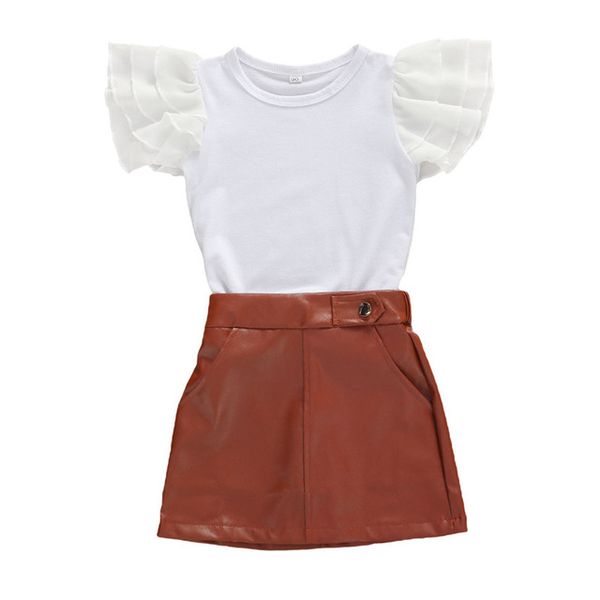 clothing sets drop summer children ruffles short sleeve t-shirt+leather skirts girls kids casual suit for 1-6 y, White
clothing sets drop summer children ruffles short sleeve t-shirt+leather skirts girls kids casual suit for 1-6 y, White