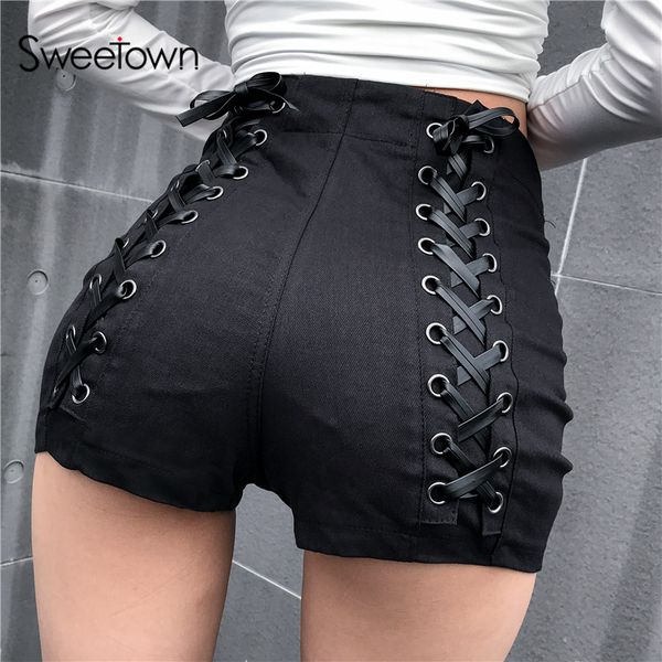sweetown black slim gothic high waist shorts women summer 2019 streetwear casual punk style hip criss-cross bandage shorts, White;black
sweetown black slim gothic high waist shorts women summer 2019 streetwear casual punk style hip criss-cross bandage shorts, White;black