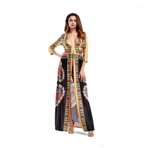 african totem ethnic dress summer women bohemian long dresses deep v-neck digital printed long dresses, Black
african totem ethnic dress summer women bohemian long dresses deep v-neck digital printed long dresses, Black