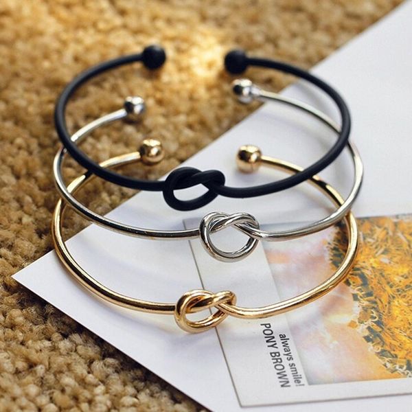 women bangles fashion elegant simple style gold/silver alloy personality jewelry knot adjustable open bracelet bangle, Black 
women bangles fashion elegant simple style gold/silver alloy personality jewelry knot adjustable open bracelet bangle, Black