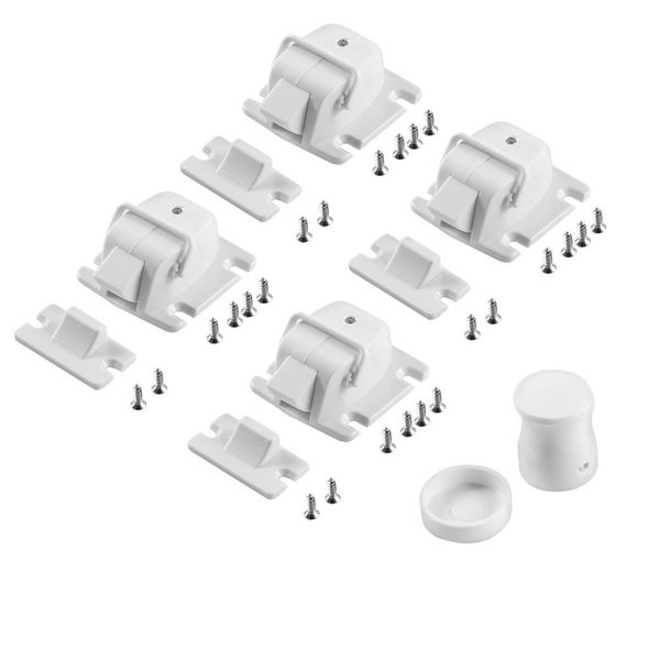 white plastic easy to install safety baby magnetic cabinet locks - no tools or screws needed (4 locks + 1 key
white plastic easy to install safety baby magnetic cabinet locks - no tools or screws needed (4 locks + 1 key