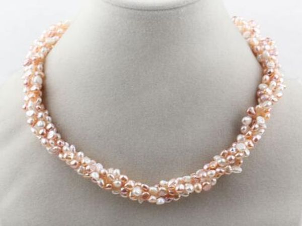 6-7mm rosa y blanco perla de agua dulce retorcido collar, Silver 
6-7mm rosa y blanco perla de agua dulce retorcido collar, Silver