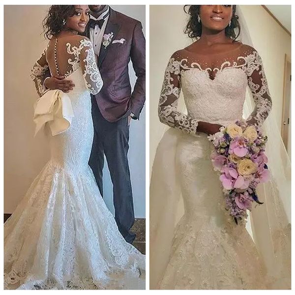 ivory long sleeve country spring african mermaid wedding dress with detachable train lace applique wedding bridal gowns 2019, White
ivory long sleeve country spring african mermaid wedding dress with detachable train lace applique wedding bridal gowns 2019, White