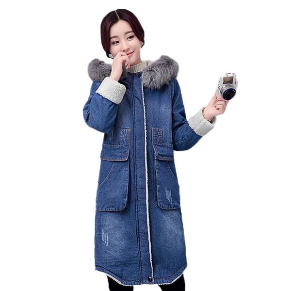 winter denim jacket women medium long hooded slim thickening cotton denim coat 2019 fashion warm fur collar outerwear jia203, Black
winter denim jacket women medium long hooded slim thickening cotton denim coat 2019 fashion warm fur collar outerwear jia203, Black