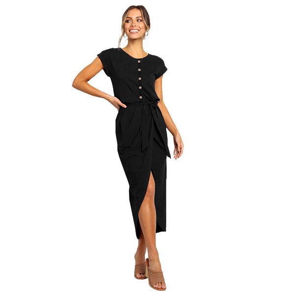 new fashion women long dress solid o neck short sleeve split summer dress 2019 button slim ladies maxi dark blue/black, Black;gray
new fashion women long dress solid o neck short sleeve split summer dress 2019 button slim ladies maxi dark blue/black, Black;gray