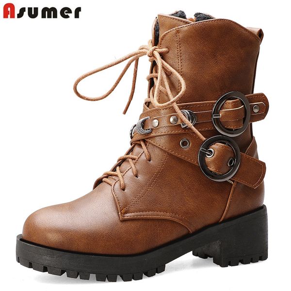 asumer 2020 big size 43 motorcycle boots buckle lace up round toe autumn winter square heels casual shoes women ankle boots, Black
asumer 2020 big size 43 motorcycle boots buckle lace up round toe autumn winter square heels casual shoes women ankle boots, Black
