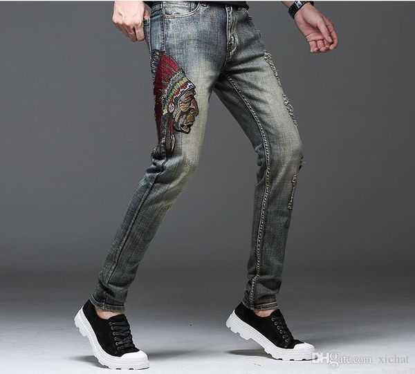 2018 big size jeans new men's india man head embroidery jeans hole denim pants casual streight leg jeans size 28-38 989, Blue
2018 big size jeans new men's india man head embroidery jeans hole denim pants casual streight leg jeans size 28-38 989, Blue