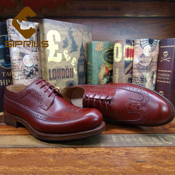 

sipriks mens red calf leather brogue shoes imported italy handmade goodyear welted shoes classic vintage black footwear 44