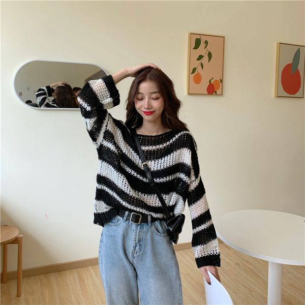 lady womens girl girlish fashion knitted striped knitwear long sleeve pullover vintage loose fit casual 2 colors b103009z, White
lady womens girl girlish fashion knitted striped knitwear long sleeve pullover vintage loose fit casual 2 colors b103009z, White