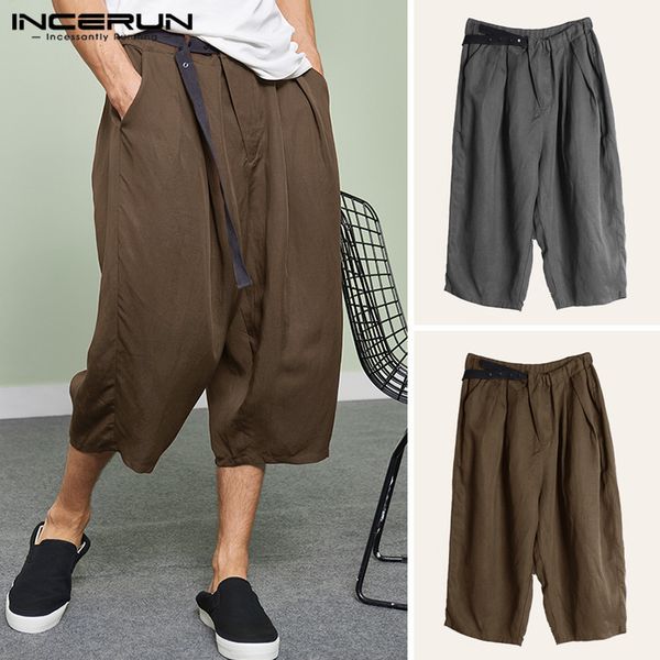 incerun solid color casual pants men lace up 2020 loose joggers trousers vintage streetwear summer breathable calf-length pants, Black 
incerun solid color casual pants men lace up 2020 loose joggers trousers vintage streetwear summer breathable calf-length pants, Black