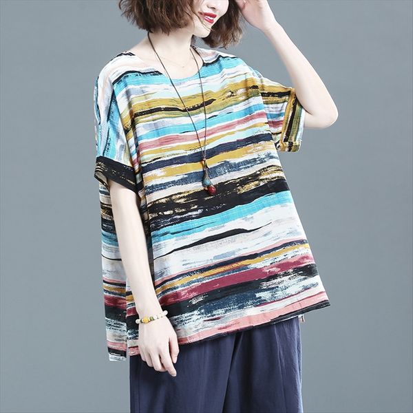 literary style temperament loose fat t-shirt cotton linen mm striped cotton linen belly slim female t-shirt large size top, White
literary style temperament loose fat t-shirt cotton linen mm striped cotton linen belly slim female t-shirt large size top, White
