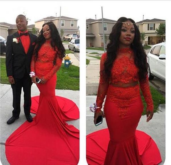 long sleeve mermaid evening dresses high neck red satin appliqued lace custom made women elegant formal prom party celebrity, White;black
long sleeve mermaid evening dresses high neck red satin appliqued lace custom made women elegant formal prom party celebrity, White;black