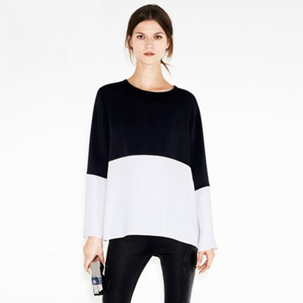 2019 women's new european and american fashion black and white contrast color stitching long-sleeved round neck shirt autumn loose suit
2019 women's new european and american fashion black and white contrast color stitching long-sleeved round neck shirt autumn loose suit