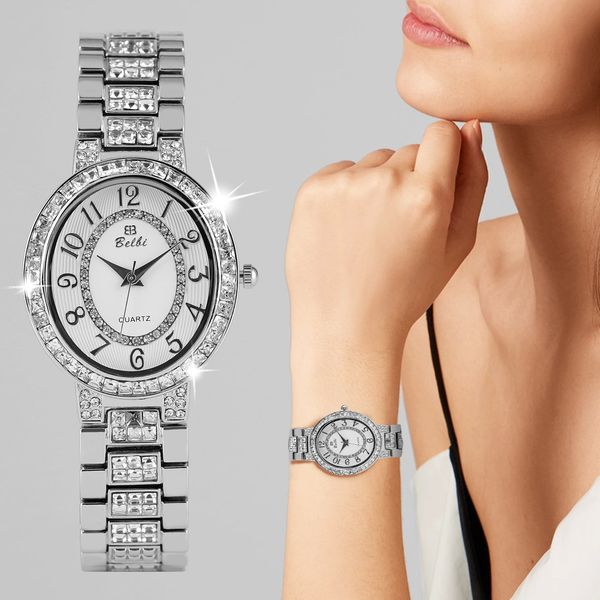 women's diamond-encrusted quartz watch ladies clock oval dial wristwatch for female alloy women watches bracelet watch ladies, Slivery;brown
women's diamond-encrusted quartz watch ladies clock oval dial wristwatch for female alloy women watches bracelet watch ladies, Slivery;brown