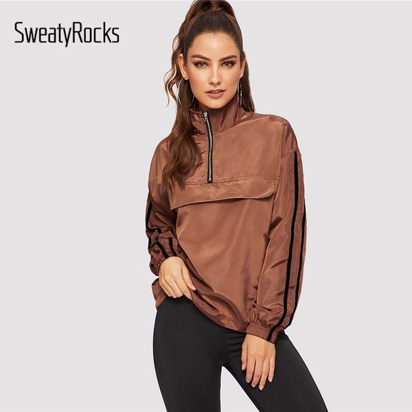 sweatyrocks brown striped sleeve half placket windbreaker jacket high neck streetwear women spring autumn casual coats and, Black;brown
sweatyrocks brown striped sleeve half placket windbreaker jacket high neck streetwear women spring autumn casual coats and, Black;brown
