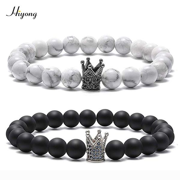 hiyong 2pcs/set 8mm cz crown charm bracelet for men women black matte agate white howlite natural stone bead distance bracelet
hiyong 2pcs/set 8mm cz crown charm bracelet for men women black matte agate white howlite natural stone bead distance bracelet