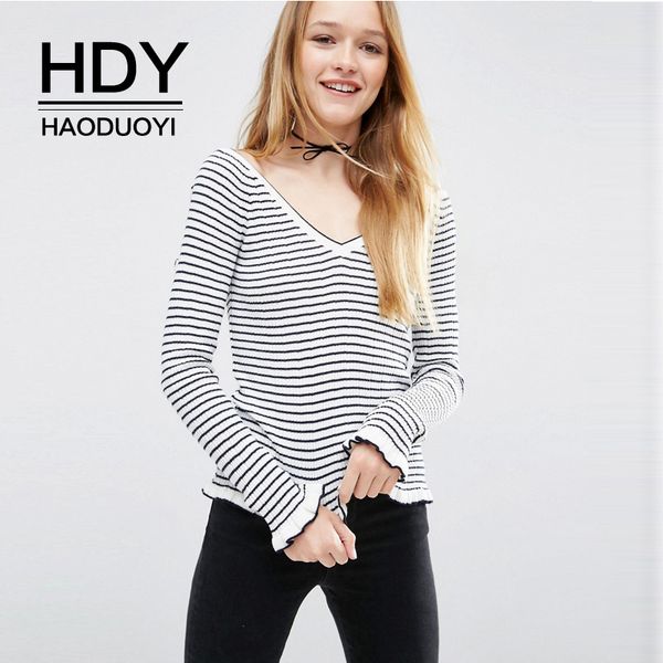 hdy haoduoyi autumn fashion wooden ear contrast color stripes casual simple personality long-sleeved v-neck sweater, White;black
hdy haoduoyi autumn fashion wooden ear contrast color stripes casual simple personality long-sleeved v-neck sweater, White;black