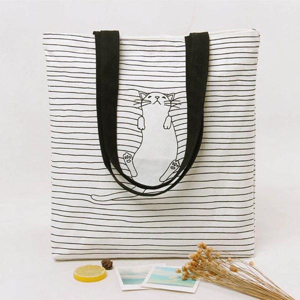 women striped cat pattern canvas shoulder bag cute handbag simple casual messenger bags j9
women striped cat pattern canvas shoulder bag cute handbag simple casual messenger bags j9