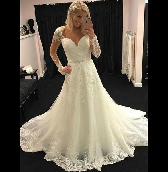 sweetheart ivory long sleeve wedding dresses lace appliques with beaded sash pretty wedding dresses bridal gowns vestidos de noche, White
sweetheart ivory long sleeve wedding dresses lace appliques with beaded sash pretty wedding dresses bridal gowns vestidos de noche, White