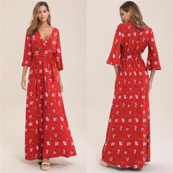 womens casual dresses fashion flora printed v neck empire sashes ankle length designer luxury summer dresses, Black;gray
womens casual dresses fashion flora printed v neck empire sashes ankle length designer luxury summer dresses, Black;gray