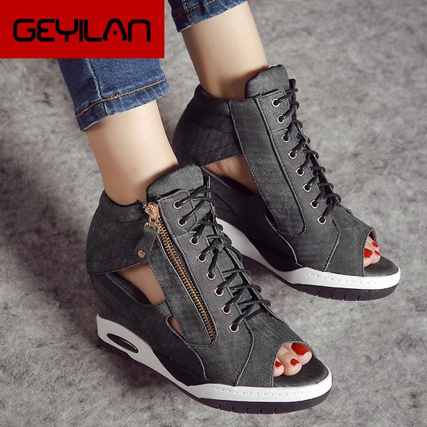 fashion wild wedge heel denim women's shoes summer new lace-up women's sandals fish mouth open toe sandals non-slip flat shoes, Black
fashion wild wedge heel denim women's shoes summer new lace-up women's sandals fish mouth open toe sandals non-slip flat shoes, Black