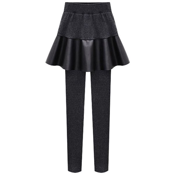 Womens Pants Winter 6XL Fake Two Pieces PU Skirt Pencil Pants Women Knitting Elastic Waist Thick Fleece Keep Warm Trousers 
Womens Pants Winter 6XL Fake Two Pieces PU Skirt Pencil Pants Women Knitting Elastic Waist Thick Fleece Keep Warm Trousers