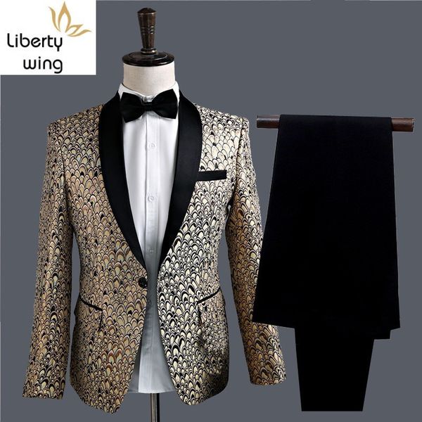 2 piece jacket with pants wedding suit mens gold printing slim fit lapel marriage dress clothes performance stage costumes coat, White;black
2 piece jacket with pants wedding suit mens gold printing slim fit lapel marriage dress clothes performance stage costumes coat, White;black