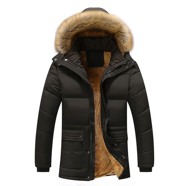 men's autumn and winter fashion hooded fur collar solid color thick cotton-padded clothes jacket, Black
men's autumn and winter fashion hooded fur collar solid color thick cotton-padded clothes jacket, Black