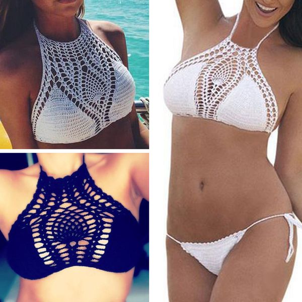 bikini handmade crochet women boho beach bralette solid halter knitted swimsuit brazilian bikinis bathing suit top, White;black
bikini handmade crochet women boho beach bralette solid halter knitted swimsuit brazilian bikinis bathing suit top, White;black