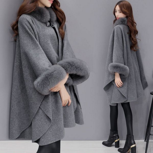 ponchos and capes women fashion ladies flare sleeve faux fur collar winter gray wool cloak cape coat poncho long overcoat, Black
ponchos and capes women fashion ladies flare sleeve faux fur collar winter gray wool cloak cape coat poncho long overcoat, Black