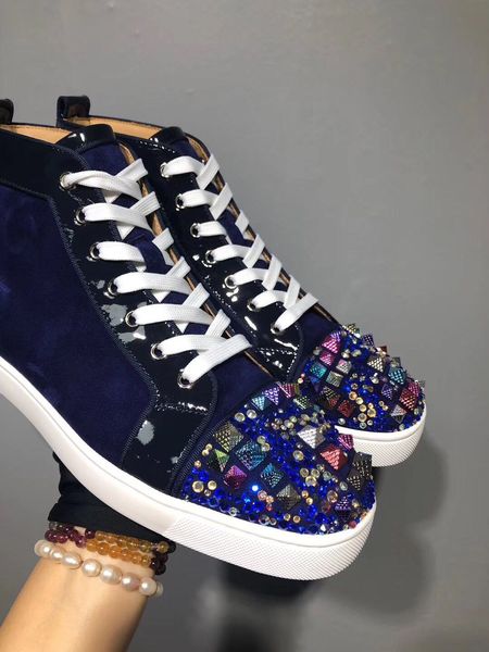 2019 suede leather studs red bottom sneakers mens casual shoes women high r strass flats luxury fashion red sole walking, Black
2019 suede leather studs red bottom sneakers mens casual shoes women high r strass flats luxury fashion red sole walking, Black