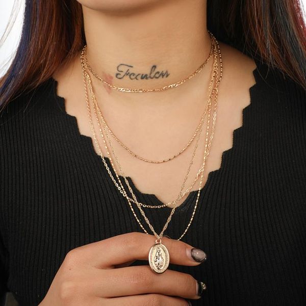 vintage multi layered choker necklace collar statement virgin mary coin crystal pendant necklace women jewelry, Silver
vintage multi layered choker necklace collar statement virgin mary coin crystal pendant necklace women jewelry, Silver