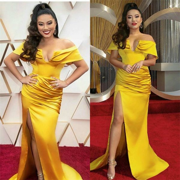 a-line evening dresses off-shoulder short sleeve high-split prom dress sweep train ruched satin custom made formal party dress, Black;red
a-line evening dresses off-shoulder short sleeve high-split prom dress sweep train ruched satin custom made formal party dress, Black;red