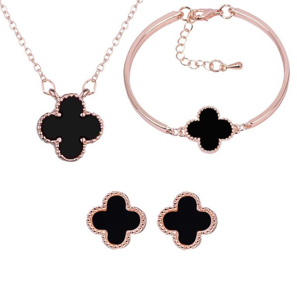 18k rose gold plated four leaves necklace earrings bracelet for women wedding jewelry set designer jewelry noble accessory, Black
18k rose gold plated four leaves necklace earrings bracelet for women wedding jewelry set designer jewelry noble accessory, Black