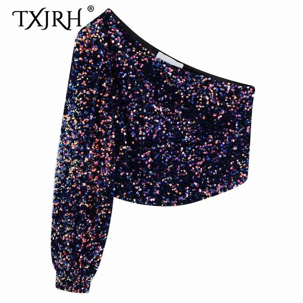 txjrh stylish colorful velvet sequin oblique collar short blouse one sleeve women asymmetry velour shirt crop party club, White
txjrh stylish colorful velvet sequin oblique collar short blouse one sleeve women asymmetry velour shirt crop party club, White