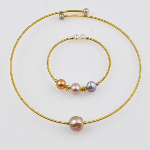 kbjw solid gold color real pearl choker and bangle set handmade delicate elegant pink freshwater pearl party jewelry for women, Silver
kbjw solid gold color real pearl choker and bangle set handmade delicate elegant pink freshwater pearl party jewelry for women, Silver