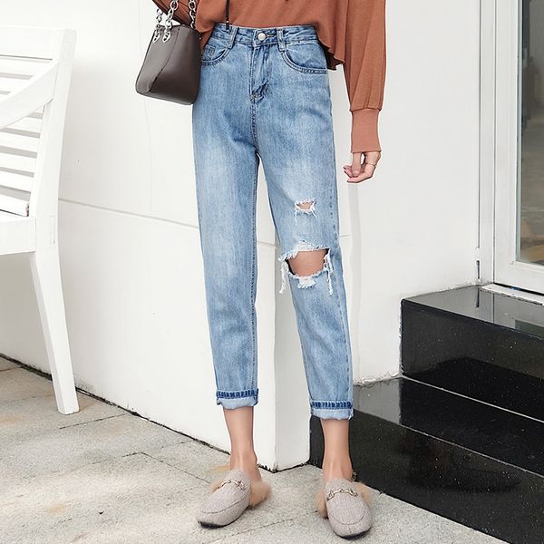 women's jeans female holes cowboy harem pants woman casual light colour high waist fresh washed blue color denim
women's jeans female holes cowboy harem pants woman casual light colour high waist fresh washed blue color denim