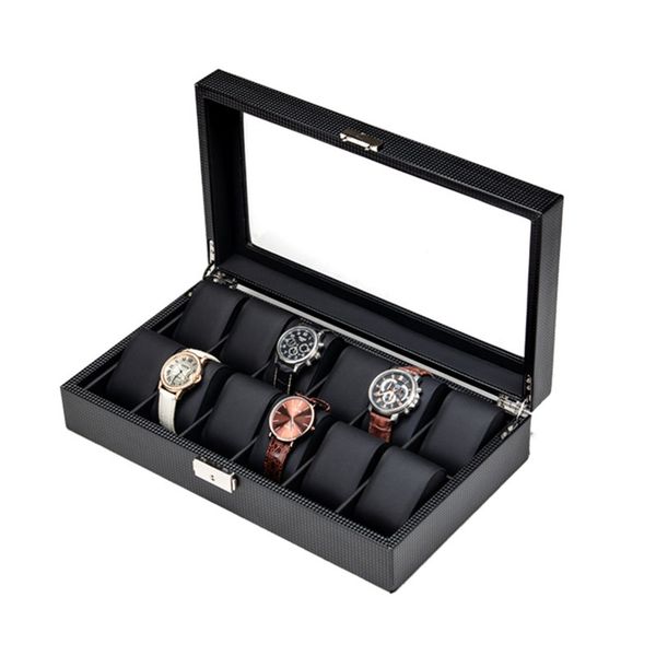 black carbon fibre watch storage boxes case new mechanical watch organizer with lock jewelry gift box, Black;blue
black carbon fibre watch storage boxes case new mechanical watch organizer with lock jewelry gift box, Black;blue