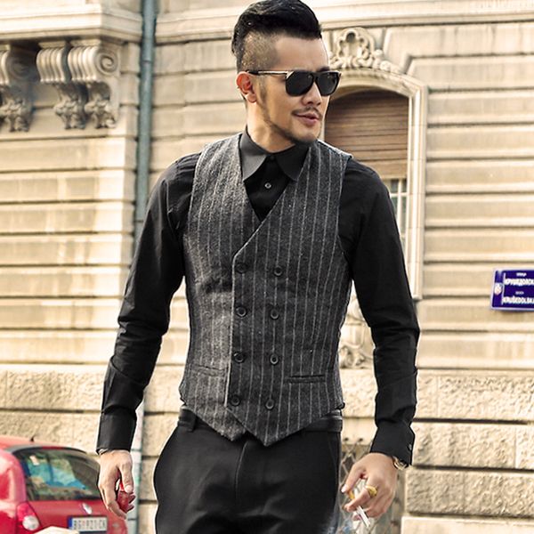 winter mens formal stripe suit vest new england men's stripe dress suit vest double breasted casual wedding waistcoat, Black;white
winter mens formal stripe suit vest new england men's stripe dress suit vest double breasted casual wedding waistcoat, Black;white