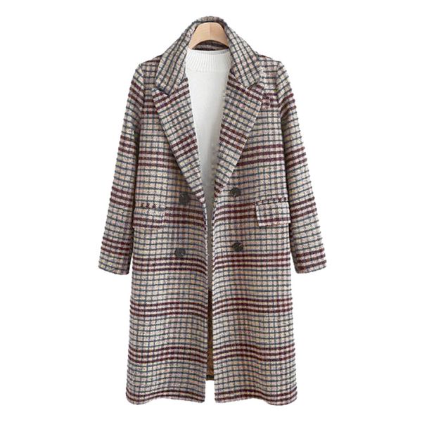 women's wool & blends plus size office lady blend plaid double breasted wide-waist woman long coats winter sleeve female, Black
women's wool & blends plus size office lady blend plaid double breasted wide-waist woman long coats winter sleeve female, Black