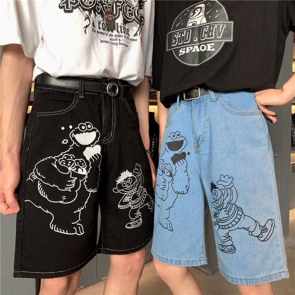 2020 cute couples summer jeans short pants women casual cartoon printed capris ladies wide leg denim jeans harem pants, White;black
2020 cute couples summer jeans short pants women casual cartoon printed capris ladies wide leg denim jeans harem pants, White;black