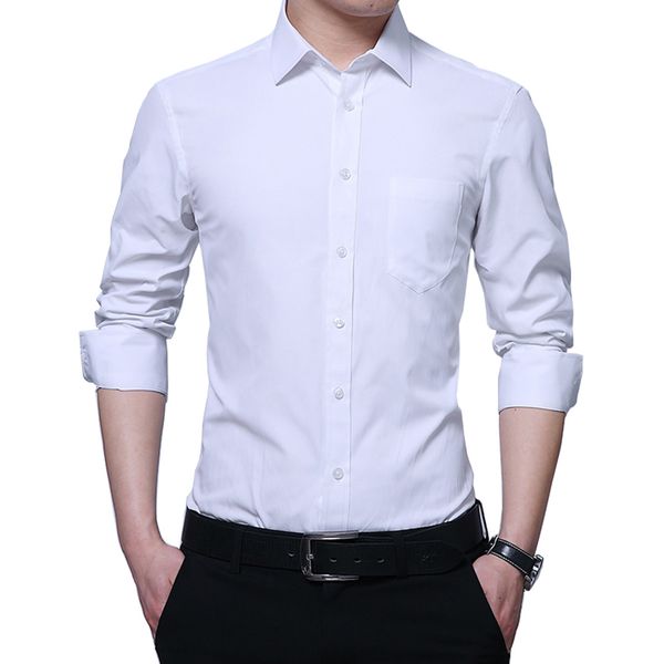 men's shirt long-sleeve white slim-fit office wearing turn down collar business formal no fade fashion design, White;black
men's shirt long-sleeve white slim-fit office wearing turn down collar business formal no fade fashion design, White;black